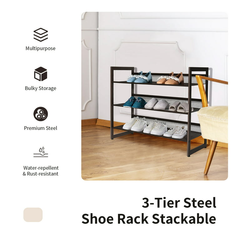 Costway 3-Tier Shoe Rack Adjustable to Flat or Slant Shoe Organizer Holder  Stand