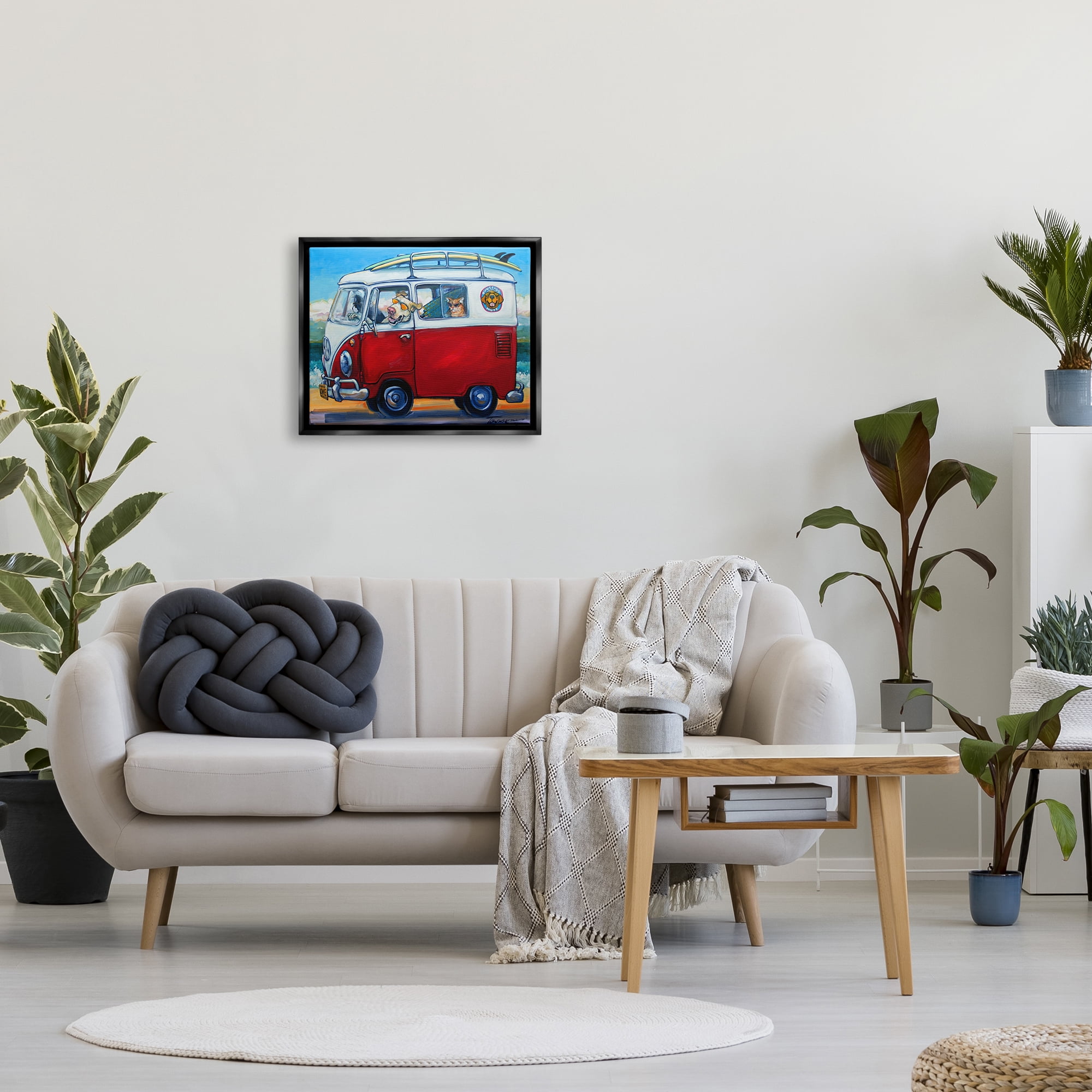 Stupell Industries Pets on Vacation Minibus Animals & Insects Painting Black Floater Framed Art Print Wall Art, 21 x 17