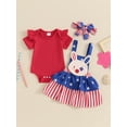 thumbnail image 3 of Hirigin 4th of July Baby Girl Outfits 0 3 6 12 18 24 Months Ruffle Sleeve Romper Star Stripe Suspender Skirt Overalls Dress, 3 of 8