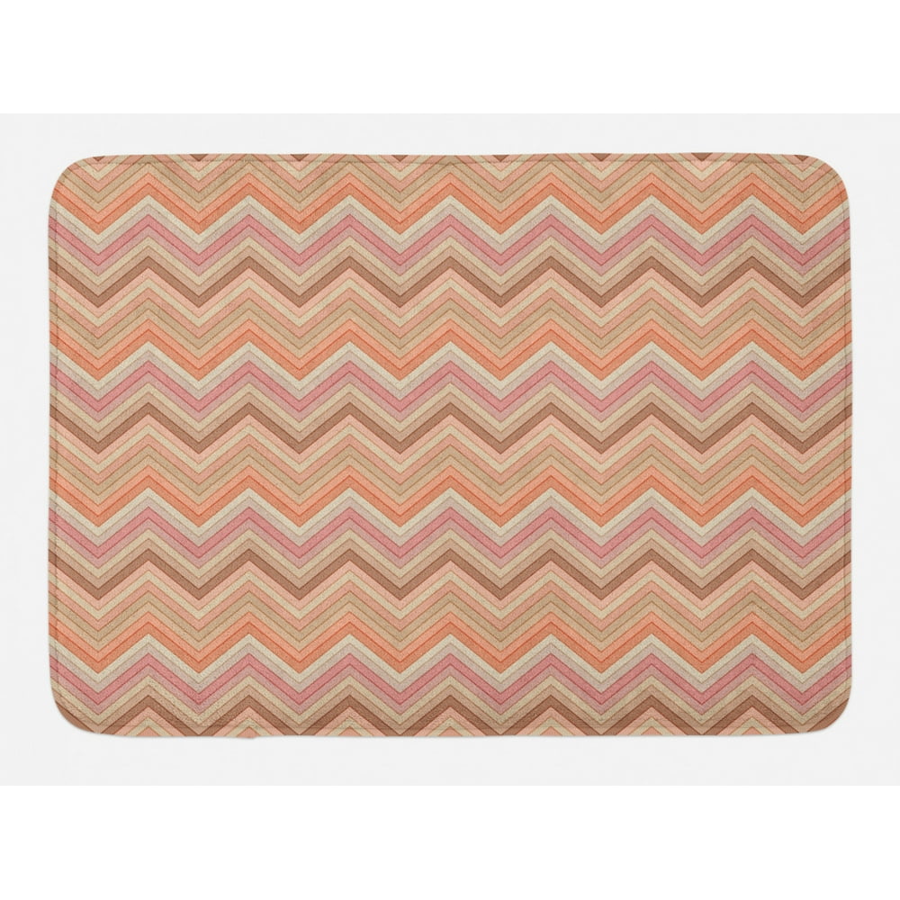Peach Bath Mat, Old Fashion Zigzag Chevron Pattern with Warm Color