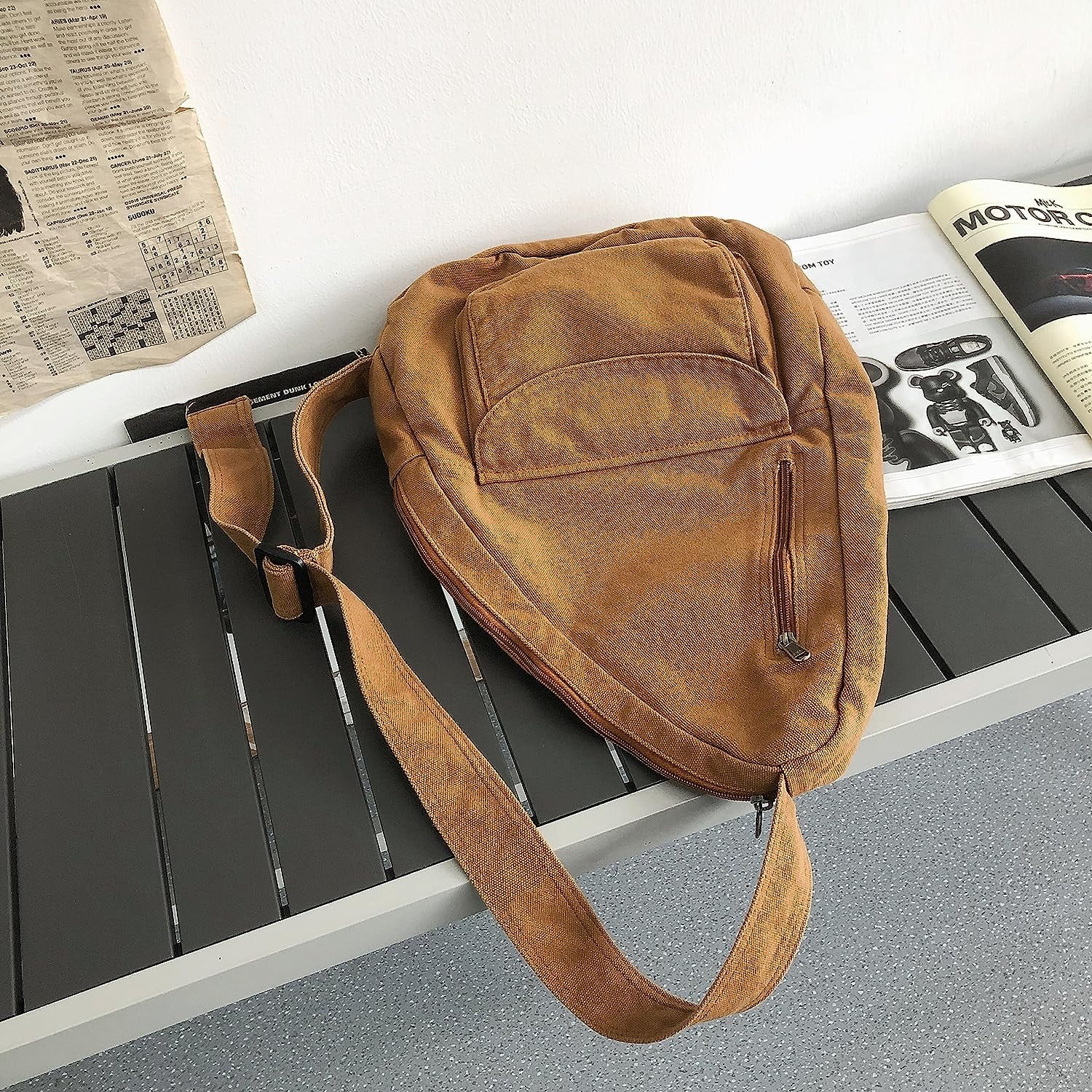 Canvas Sling Crossbody Bag for Women Men, Daypack Sling Bags Travel Casual Hiking Small Chest Shoulder Purse Bag Outdoor(470/White)