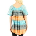 thumbnail image 2 of Sakkas Monet Long Tall Tie Dye Ombre Embroidered Cap Sleeve Blouse Shirt Top - Turquoise / Orange - One Size, 2 of 5