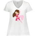 thumbnail image 3 of Inktastic Superhero Girl, Cute Girl, Brown Hair, Pink Cape Women's Plus Size V-Neck T-Shirt, 3 of 5