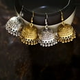 thumbnail image 2 of RSAMD Ethnic Carved Flower Indian Jhumka Earrings Style Metal Dangle Jewelry for Women-Style-1-Silver, 2 of 3