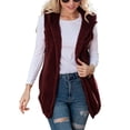thumbnail image 2 of Defitshape Women's Fuzzy Vest Tank Top Hooded Vest Jacket Sleeveless Slimming Fashion Thermal Soft Loose Fall Vest Outfit Burgundy Large, 2 of 4