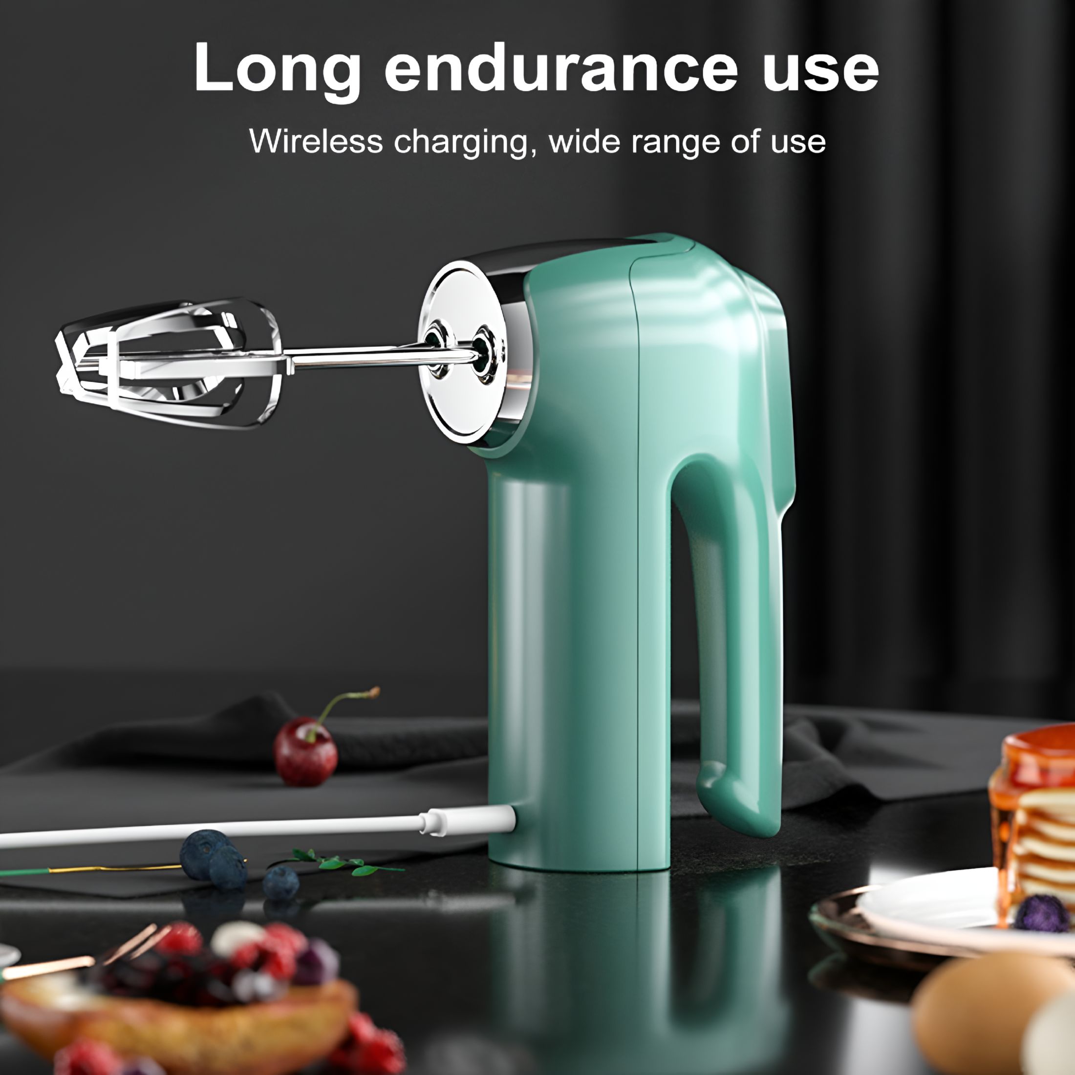 ZEPARO Cordless Electric Whisk 3 Speeds USB Rechargeable Stainless Steel Egg Beater Handheld Mixer Blender Milk Frother Kitchen Baking Supplies -Green
