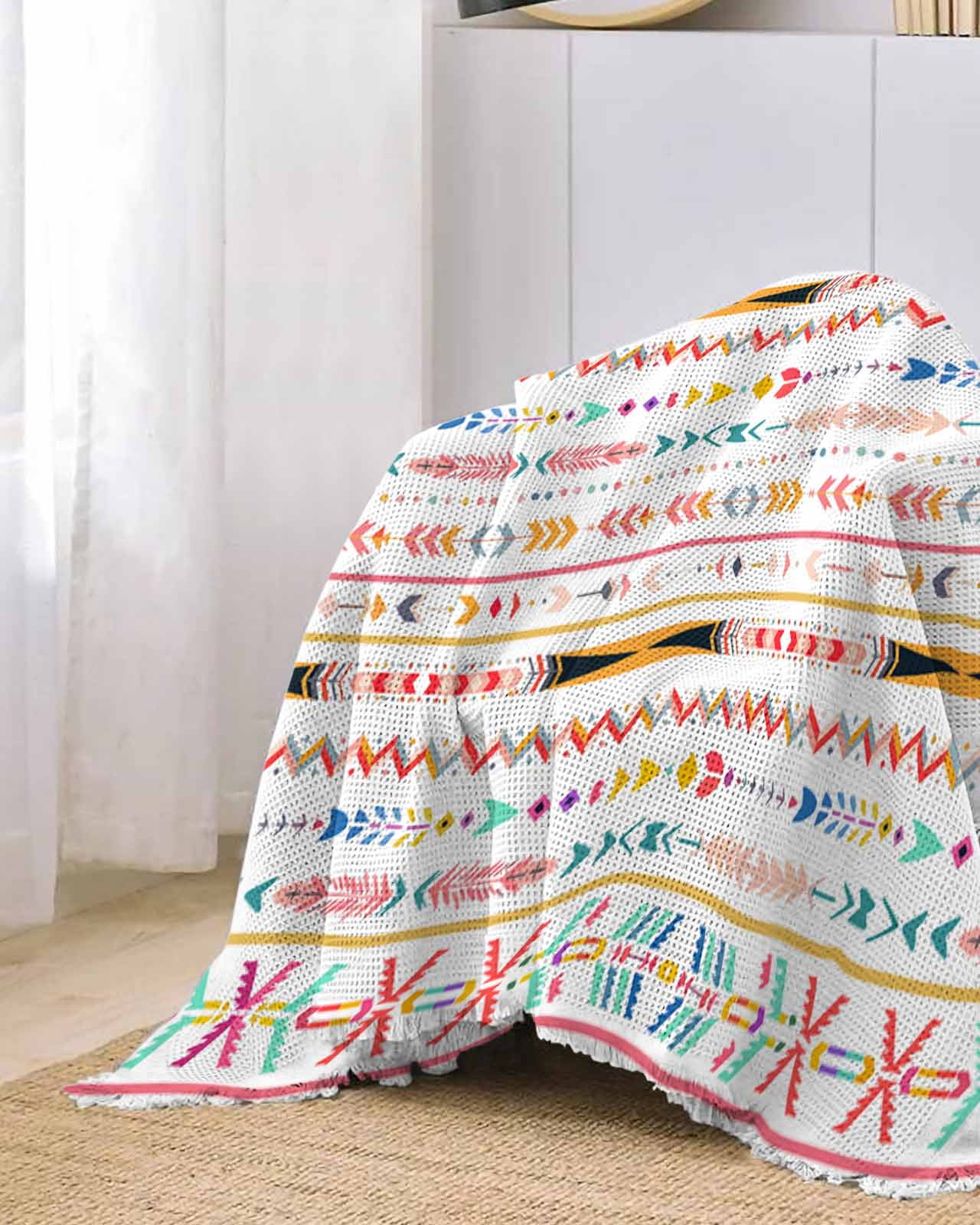 Orange Red Aztec Sofa Couch Covers for Dog,Washable Sofa Throw Cover Single Slipcovers for Armchair with Tassels,Boho Geometric Southwestern Stripe Ethnic Couch Protector Towel Blanket Medium 71x91