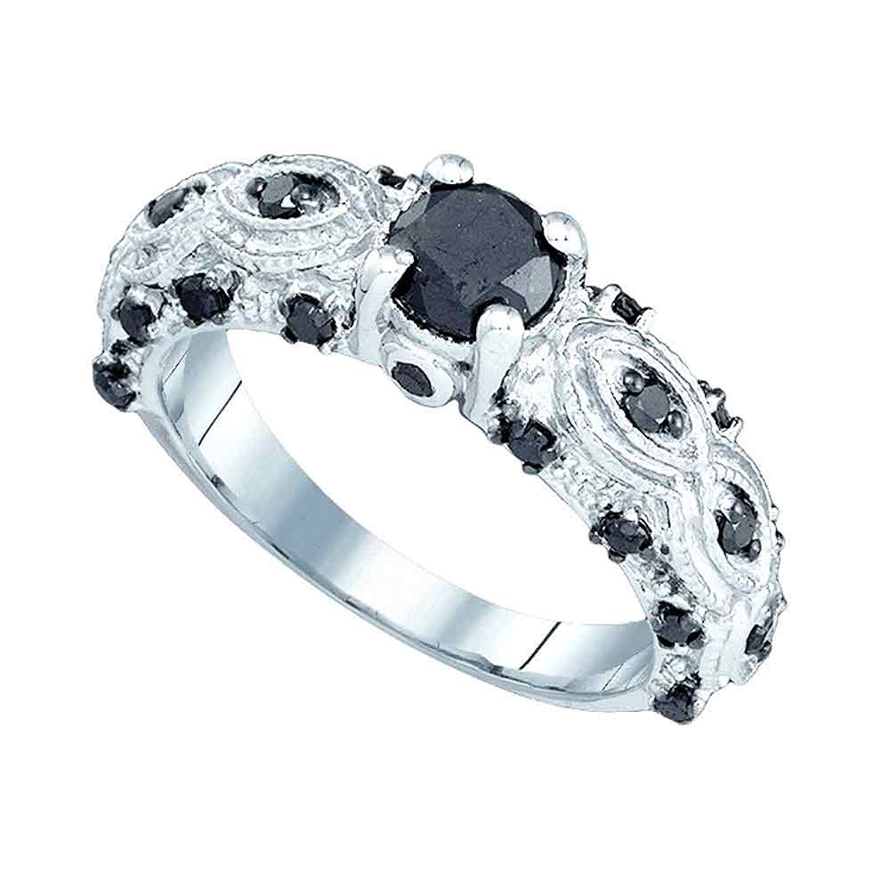 I2-I3 clarity; Black color Jewels By Lux 10k White Gold Black Color Enhanced Round Diamond Womens Wedding Anniversary Band 1//6 Cttw In Pave Setting