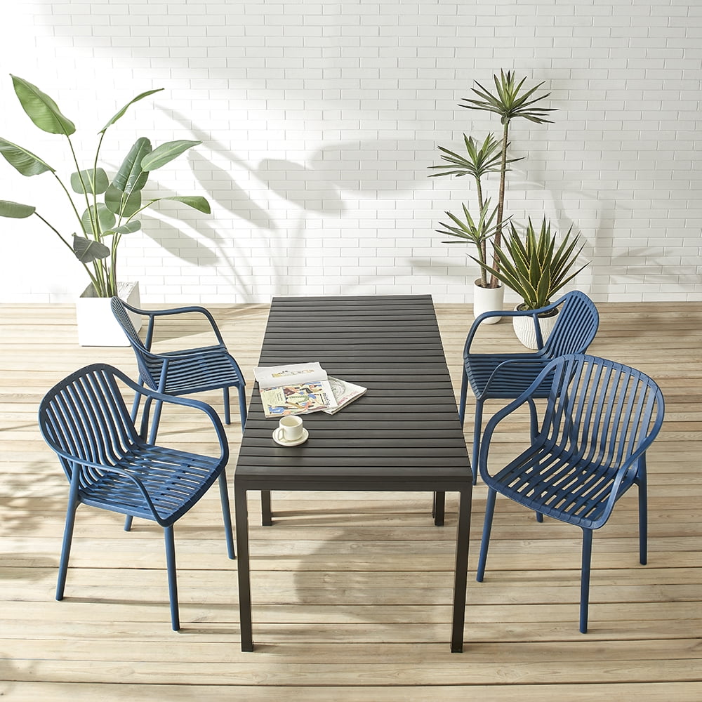 XDECO Stackable Dining Chairs Set, Breathable Modern Indoor/Outdoor Chair with Armrests & Backrest for Patios, Cafes,Home/Commercial Use, 250lbs Heavy Duty, Blue