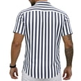 thumbnail image 4 of Qwertyu Men's Linen Shirts Short Sleeve Striped Casual Shirts Button Down Shirt Hawaiian Beach Summer Shirt Dark Blue 2XL, 4 of 7