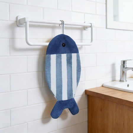 Alaparte Beach Fish Hand Towels - Cute Fish Design Hanging Hand Drying Towels With Button Loop For Bathroom Kitchen Bedroom | Super Absorbent Soft Non-Shedding Towels For Home & Car Dark Blue