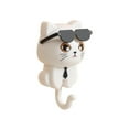 thumbnail image 2 of Cat Key Holder for Wall with Sunglasses, No Drill Adhesive Hooks for Keys, Hats, Coats & Towels, Cute Cartoon Cat Wall Decor for Apartment, Kitchen, Office and Bathroom Organization, White, 2 of 7