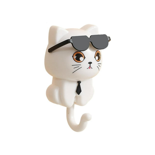 Under 10 Hooks Cat Key Holder Creative Cat Shape Hooks 2 Pack Adhesive Coat Hooks Cute Cat Hooks with Sunglasses Decorative Cat Hooks for Keys Towel Hat Coat