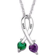Personalized Planet Sterling Silver Couple's Birthstone Name Pendant with Diamond Accents