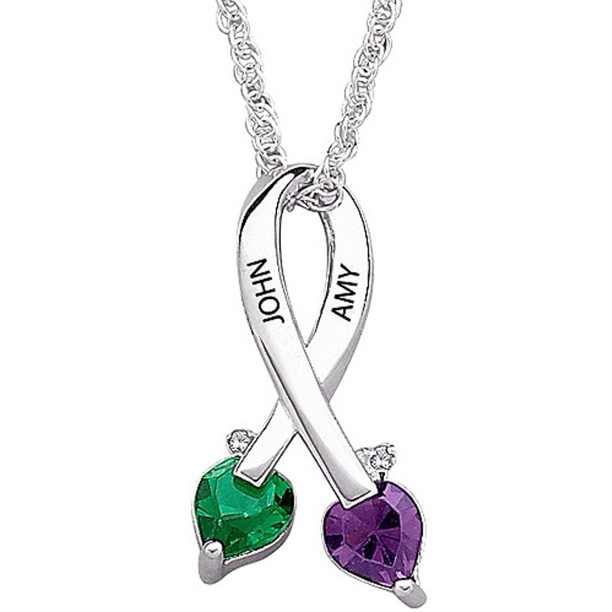 Personalized Planet Sterling Silver Couple's Birthstone Name Pendant with Diamond Accents