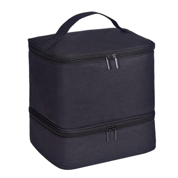 Estuche organizador de esmaltes de uñas con asa para pinceles y bolígrafos de perfume. Negro