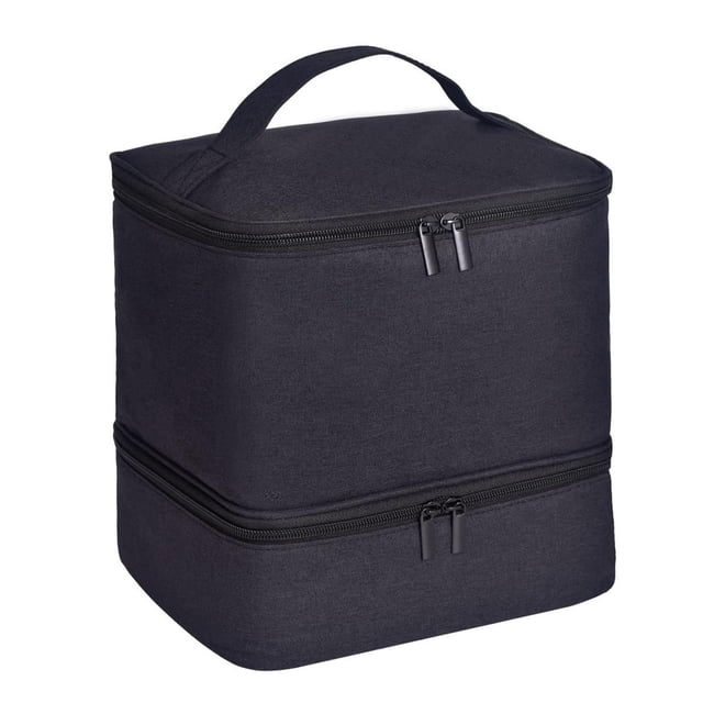 Estuche organizador de esmaltes de uñas, bolsa de transporte de doble capa para maquillaje y perfumes. Negro