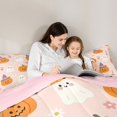 thumbnail image 4 of Homewish Cute Pumpkin Ghost Queen Comforter Set for Kids, Pink Floral Witch Hat Cat Comforter Sets Queen, Pink Reversible, 3 Pieces, 1 Comforter and 2 Pillowcases, 4 of 6
