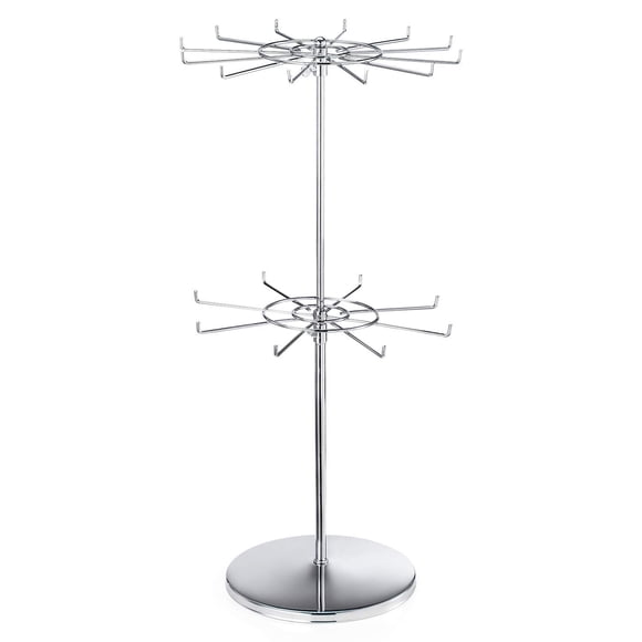 Polmart 2-Tier Spinning Display Stand ?Heavy Duty Adjustable Countertop Stand for Retail, Jewelry, Cosmetics, Crafts ?Sturdy Metal Base 360° Rotating Tiers with Height Adjustable (Silvery)