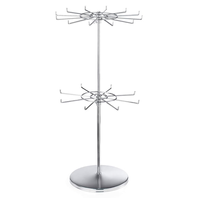 Polmart 2-Tier Spinning Display Stand ?Heavy Duty Adjustable Countertop Stand for Retail, Jewelry, Cosmetics, Crafts ?Sturdy Metal Base 360° Rotating Tiers with Height Adjustable (Silvery)