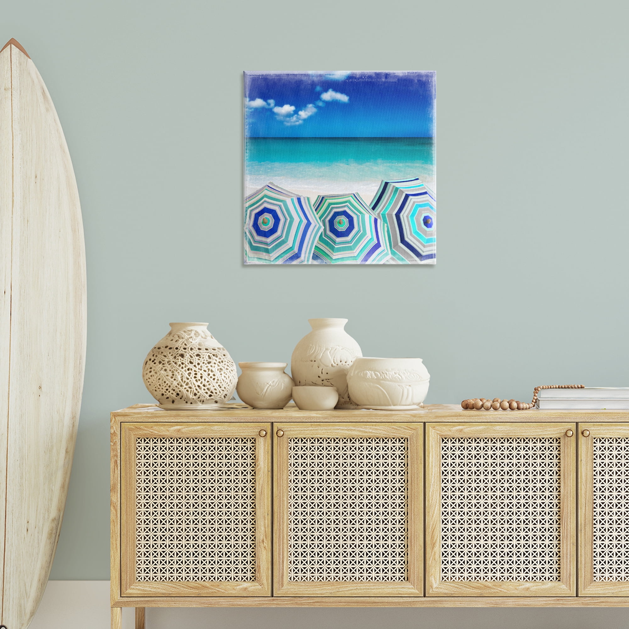 Stupell Industries Three Beach Umbrellas View Nautical & Beach Painting Wrapped Canvas Art Print Wall Art, 30 x 30