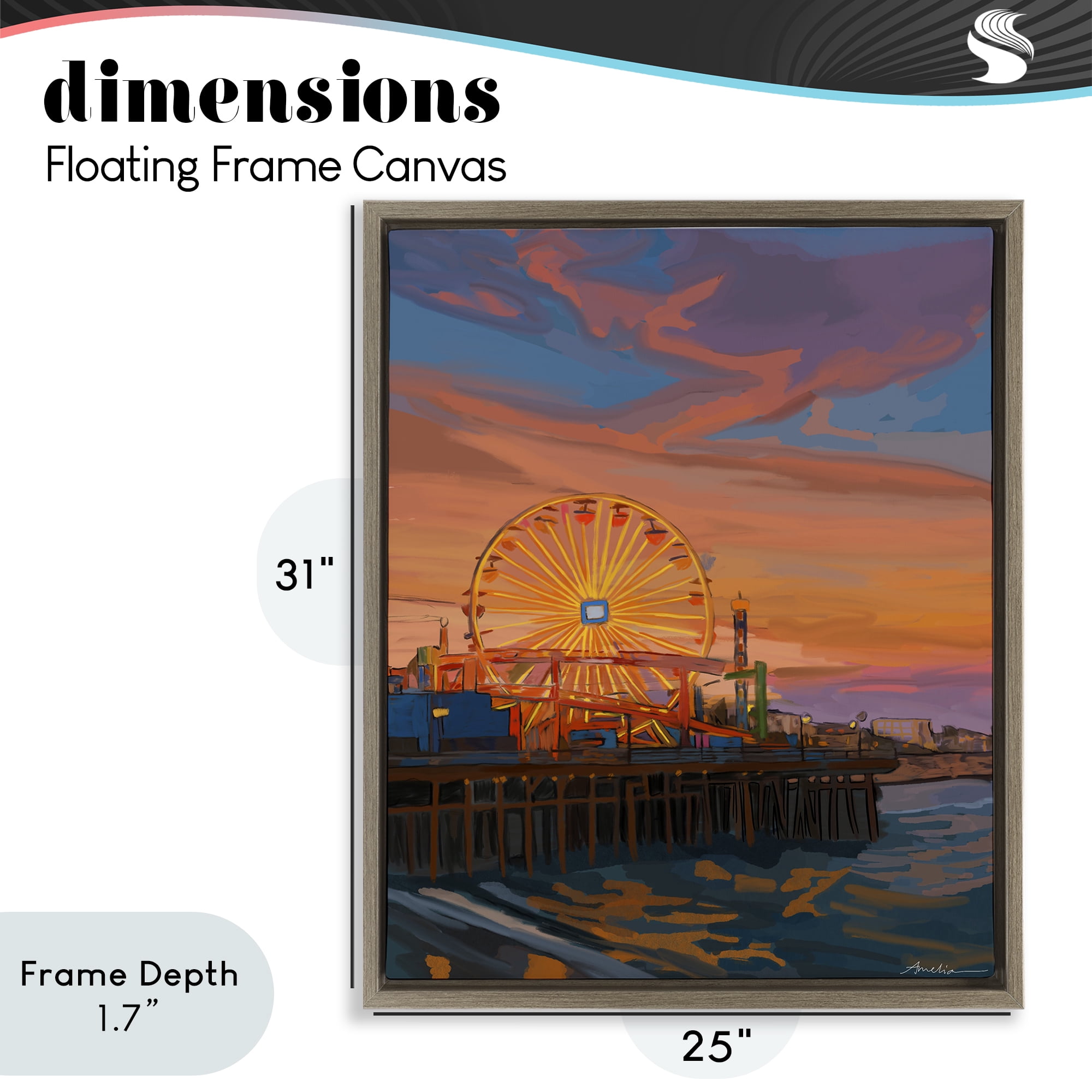 Stupell Industries Santa Monica Pier Sunset Brown Framed Floater Canvas Wall Art, design by Amelia Noyes