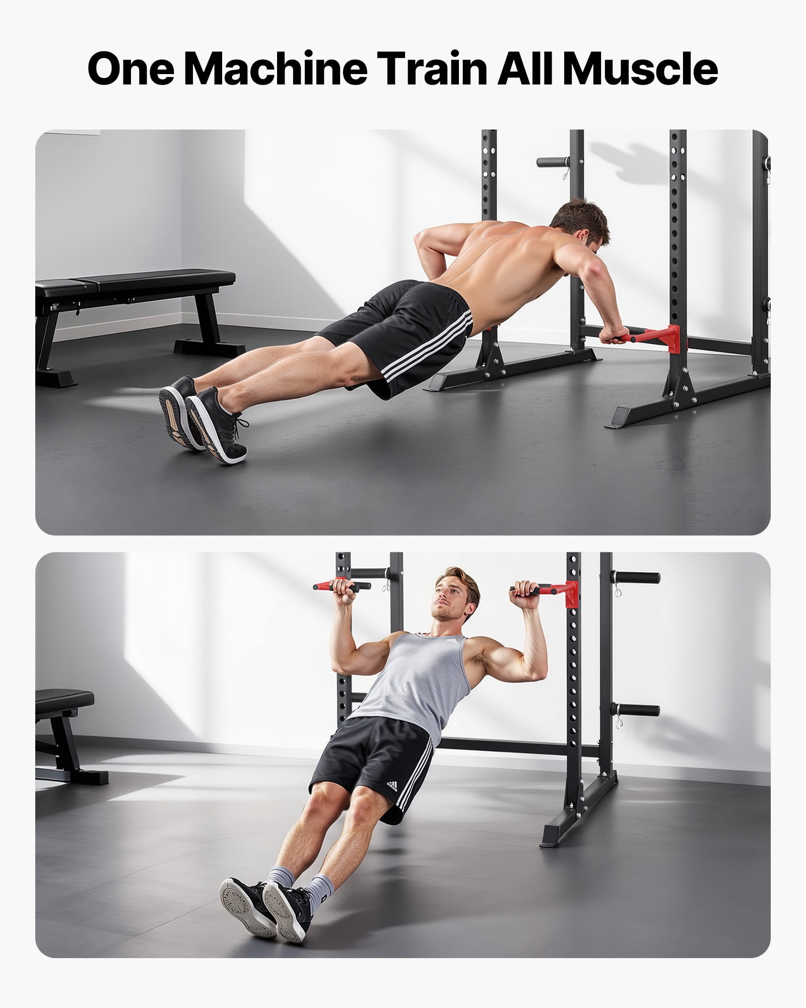 VEVOR Power Cage Power Rack, Multifunctional Barbell Squat Rack with Adjustable Height, Home Gym Strength Training Workout Equipment with J-Hooks & More Fitness Attachment