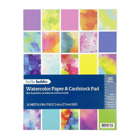 Hello Hobby Watercolor 8.5x11 Paper and Cardstock Combo Pad for Scrapbooking and Crafting