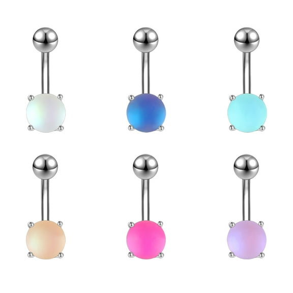 ZS 6PCS 14G Frosted Belly Button Rings Acrylic Navel Piercing Banana Barbell Belly Ring