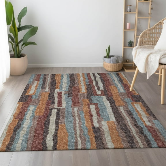 Addison Rugs Mayfield Washable Transitional Vertical Bars Paprika Rectangle Rug, 10' x 14'