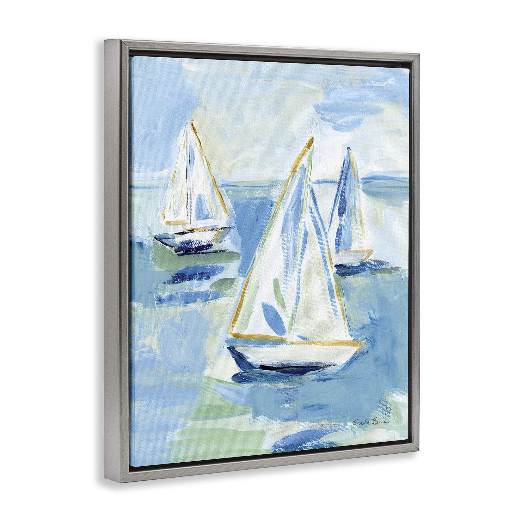 Stupell Industries Setting Sail Fleet Transportation Painting Gray Floater Framed Canvas Art Print Wall Art, 17 x 21