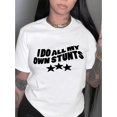 thumbnail image 2 of T-Shirt Décontracté pour Femmes avec Imprimé Étoile et Lettre - Col Rond Confortable, Manches Courtes, Mélange de Polyester Extensible, Lavable en Machine - Parfait pour l'Été, 2 of 8