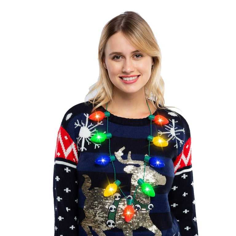 Kigeli 150 Pcs Light Up Christmas Bulb Necklaces - LED Party Favors For Adults & Kids (Red & Green)