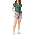 thumbnail image 2 of MODA NOVA Juniors Cotton Boyfriend Button Front Short Sleeves Plaid Shirt S Green Beige, 2 of 5