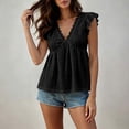 thumbnail image 4 of Ovbmpzd Casual Tops for Women Summer Going Out Black V-Neck Casual Short Sleeve Classic Fit Blouses & Tops Summer Tops for Women Trendy,S, 4 of 6