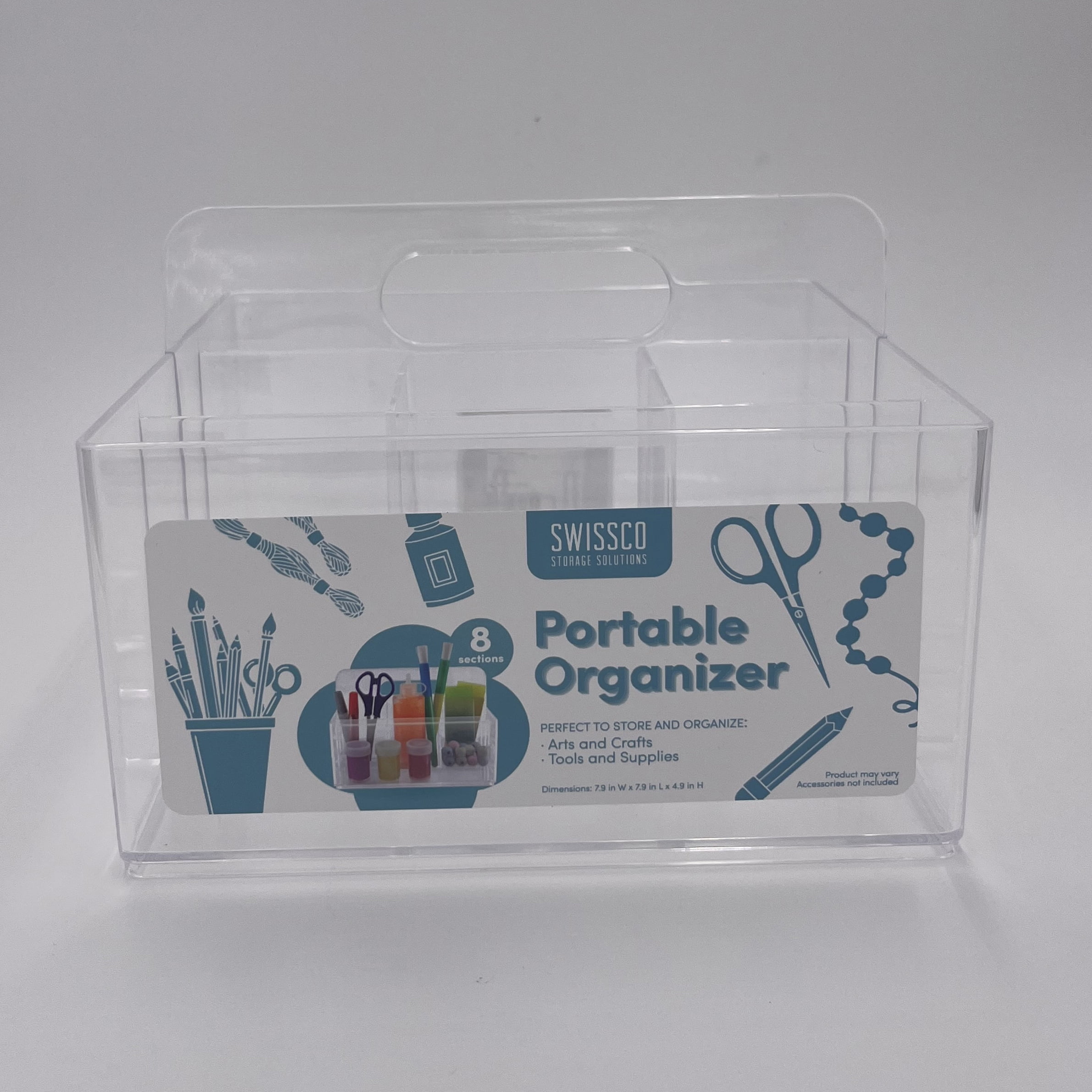 Swissco Portable Storage Caddy Organizer Caddy for Arts and Crafts, School Supplies, 8 Sections, Clear