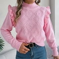 thumbnail image 5 of EchfiProm Sweaters Women Pullover Christmas Mock Neck Pink Work Knit Long Sleeve Ruffle Sleeve Solid Sweater Top S, 5 of 8