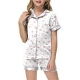 thumbnail image 4 of Sopiago Girls Pajamas Set Soft Short Sleeve Pjs Set Button-Down Sleepwear Nightwear Loungewear White,12-13 Years, 4 of 5