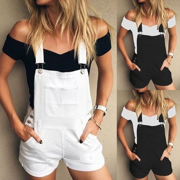 Women's Ivory Bib Overall Shorts Jeans Rompers