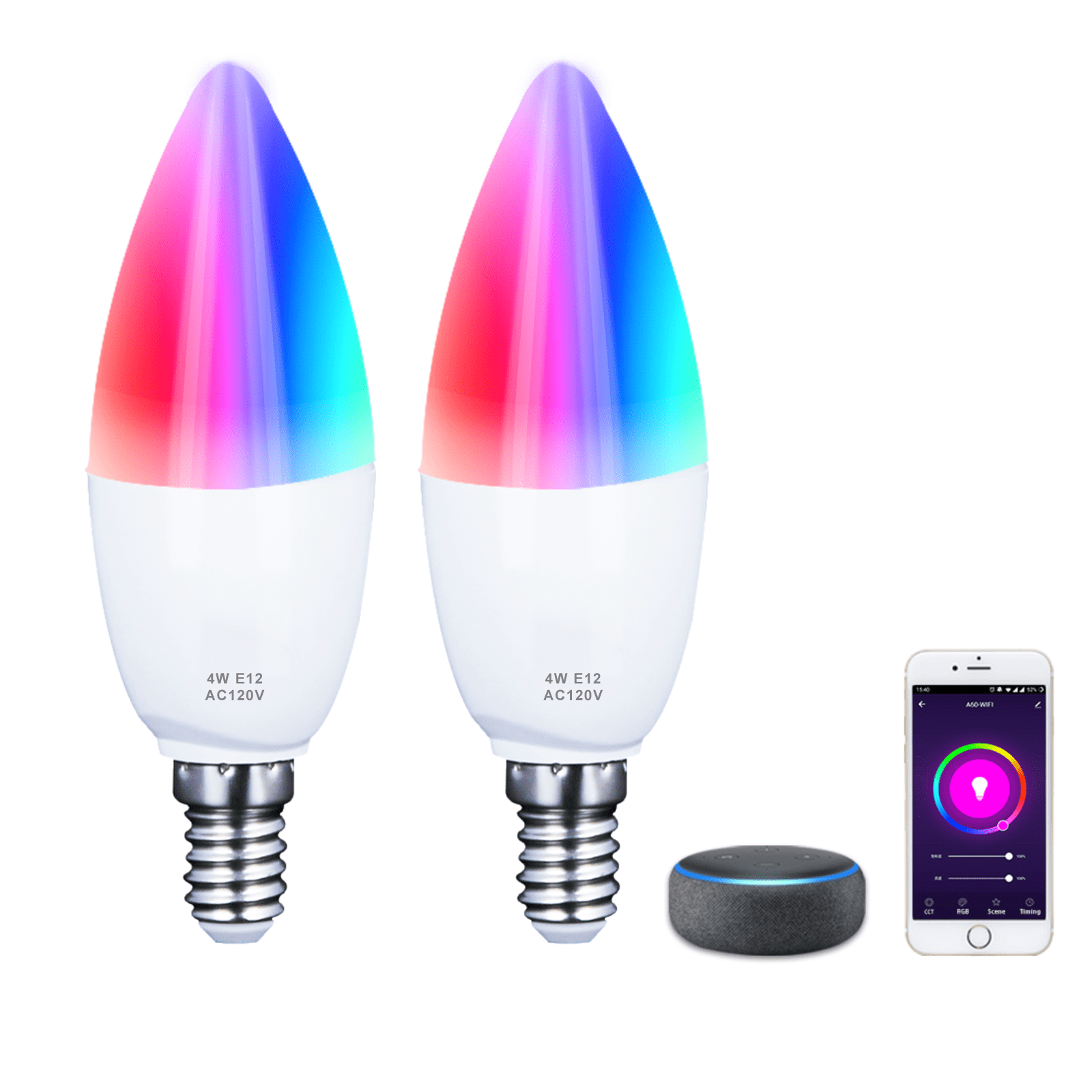 BRIMAX C37 4W Smart Candelabra E12 Bluetooth WiFi LED Bulbs, Warm/Cool