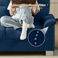 thumbnail image 5 of Muumblus 84" Velvet Sofa, Modern Deep Seat 3-Seater Couch with Nailhead Trim, Curved Arms and Metal Legs for Living Room, Blue, 5 of 10