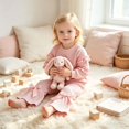 thumbnail image 4 of mgoYE Toddler Baby Girl Fall Clothes Waffle Long Sleeve Shirt Tops and Bell Bottoms Pants 2 Piece Outfits for Girls, 4 of 6