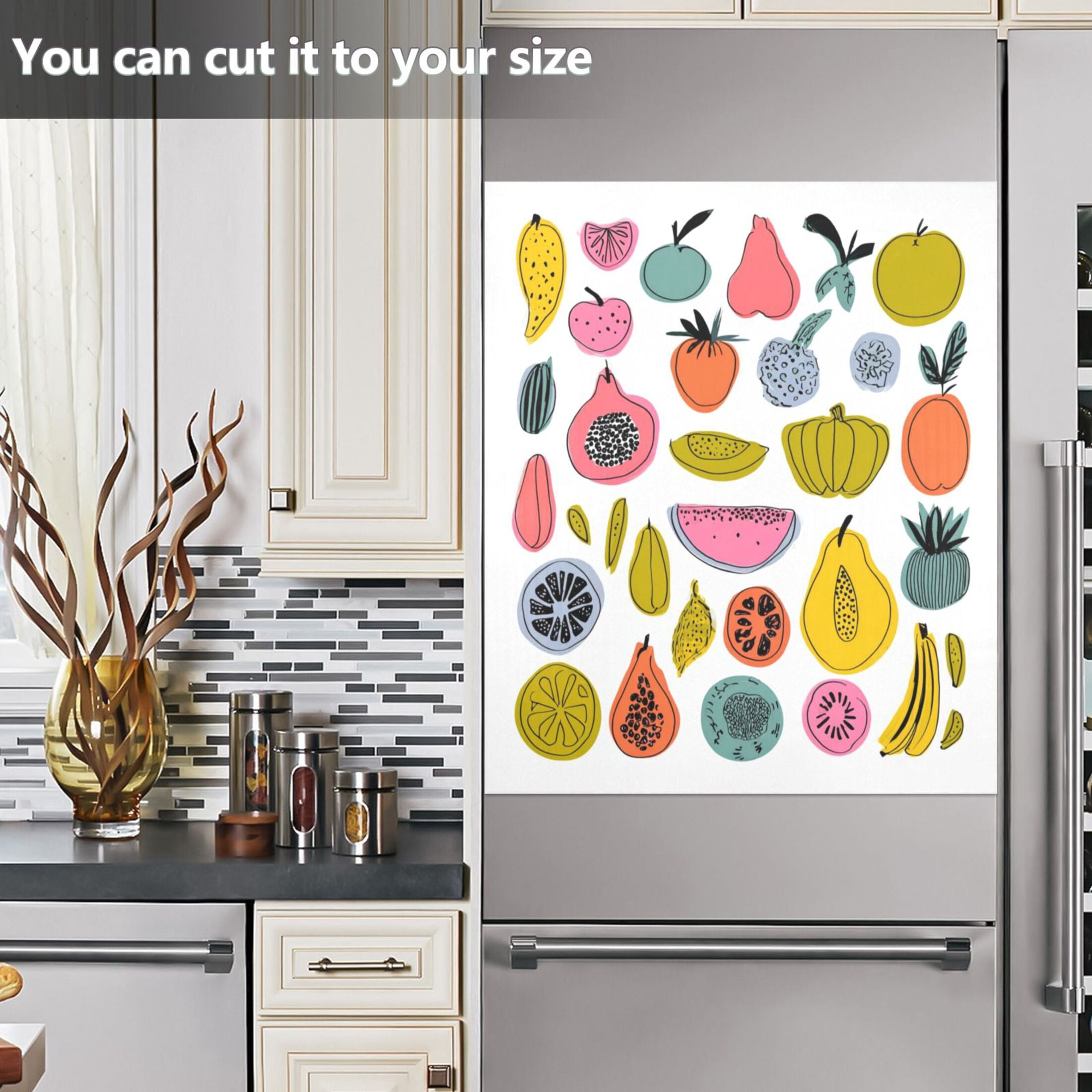 IAUYY Magnetic decorative sticker - 23x26 Inch PVC Refrigerator Decorative Cover, Removable DIY Art for Kitchen Appliances Colorful Vegetables