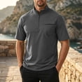 thumbnail image 2 of Men's Solid Short Sleeve Stand Collar Half Zip Outdoor Casual Sports Top Shirt Moisture Wicking Quick Dry UPF 50 Sun Protection Breathable Travel Gym Hiking Polo | JASKFLY,Dark Gray XL, 2 of 7