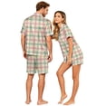 thumbnail image 4 of Leidass Womens Plaid Stripe Pajama Set Short Sleeve Button Front Sleepwear Loungewear Set with Shorts Relaxed Fit Two Piece Orange XL, 4 of 5