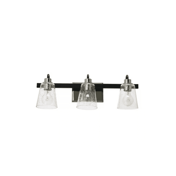 Jameson - 22 in. 3-Light Matte Black and Polished Nickel Vanity Light Metal Seedy Glass