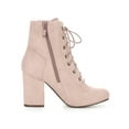 thumbnail image 3 of BLISSFUL STEP Women's Ankle Boots Faux Suede Chunky Heel Lace-Up Zip Booties Dust Pink 10, 3 of 7