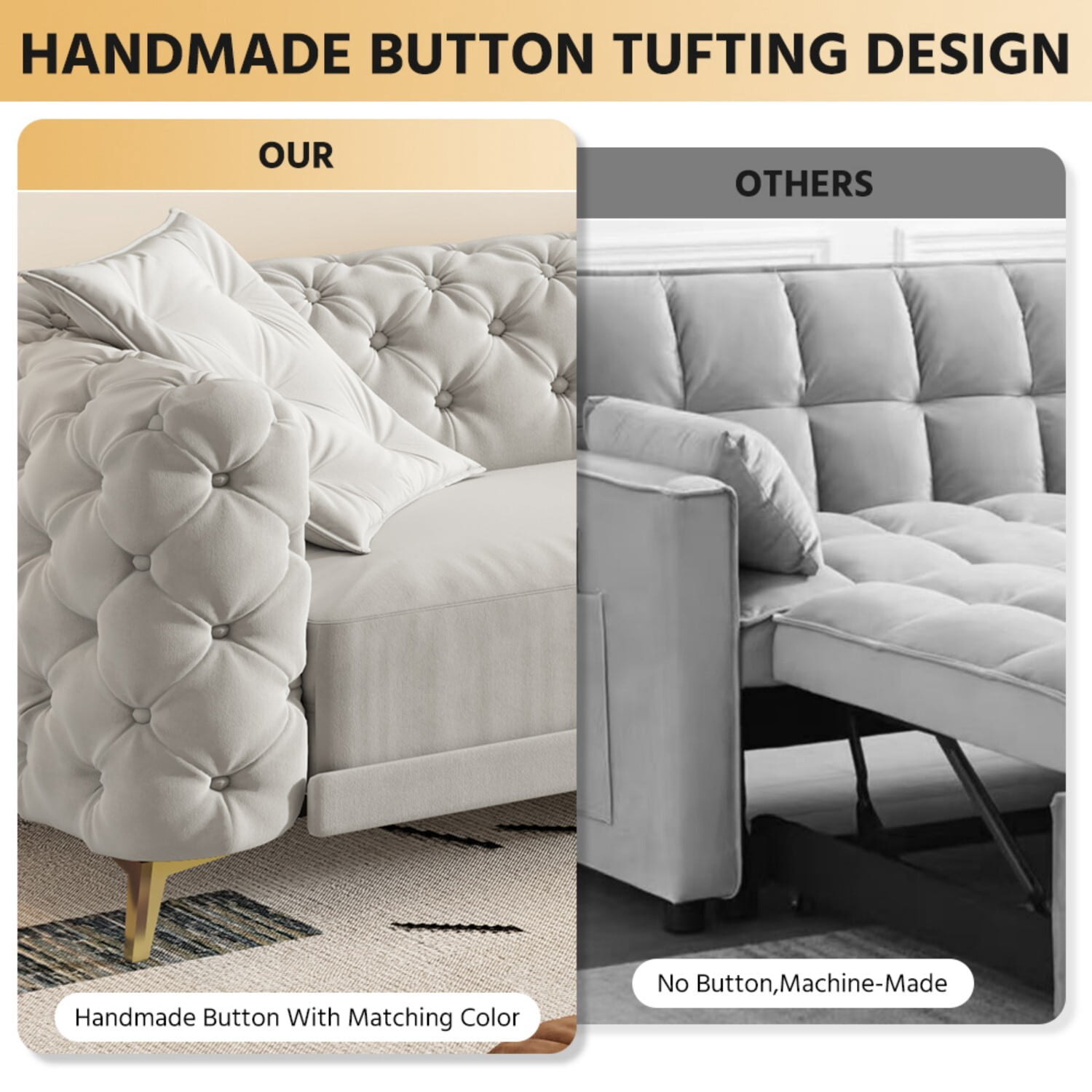 avobird 97" Overside Convertible Sofa, 3 in 1 Pull Out Sleeper Sofa Bed with Movable Ottoman, Button Tufted Modern Sofa for Living Room, Light Gray