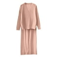 thumbnail image 3 of YOIAVAIOY Women's Knitted Lounge Set 2 Piece Outfits V Neck Sweater and Wide Leg Pants Set Fashion Casual Texture Matching Sets Pink Free Size, 3 of 4