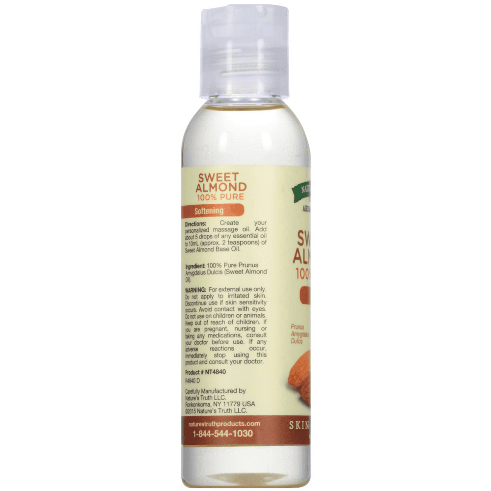 Nature's Truth 100% Pure Unscented Skin Care Base Oil, Sweet Almond 4 oz (Pack of 4)